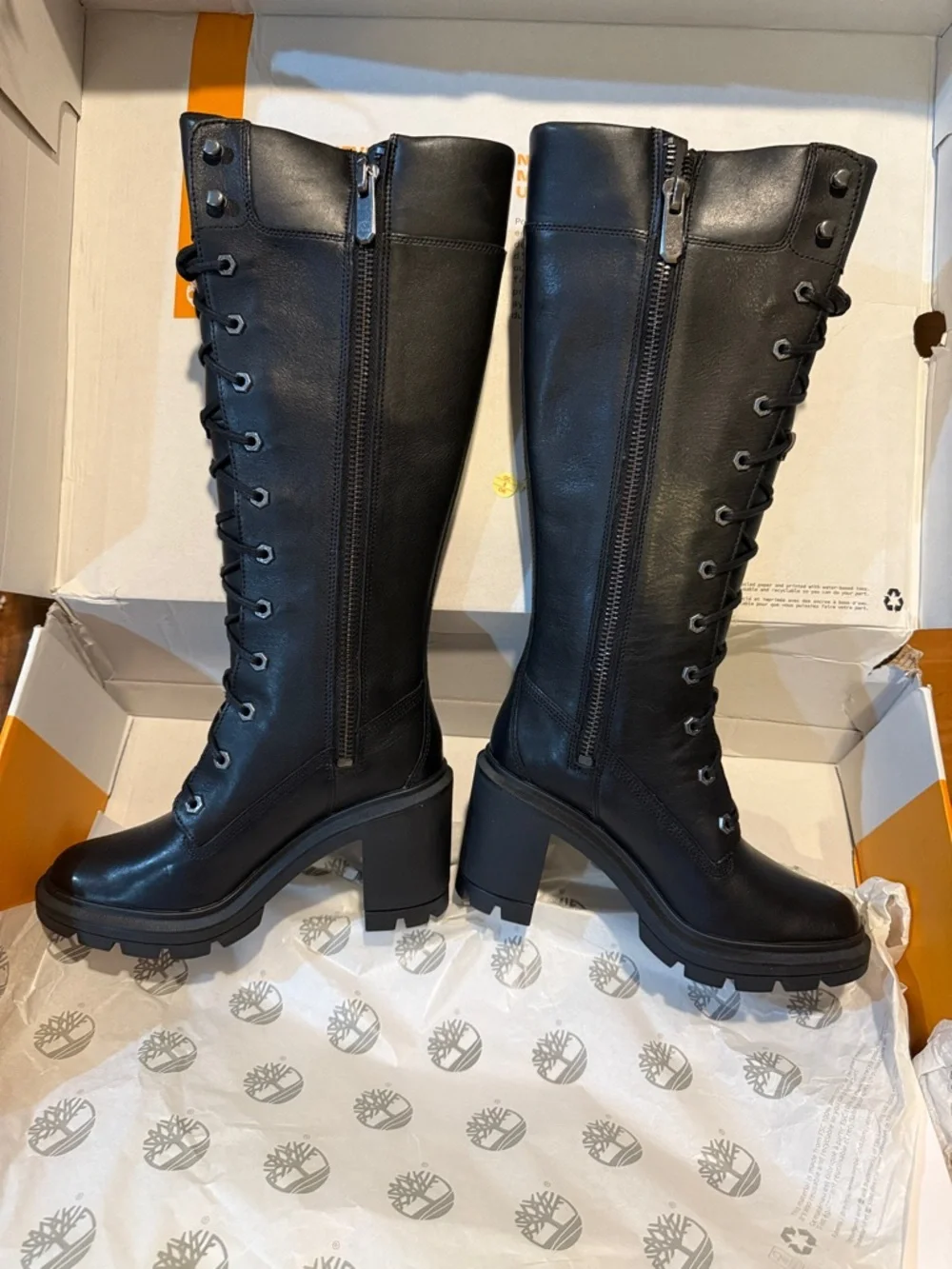 Timberland Black Lace-Up Knee-High Platform Boots grungy rave sexy steampunk - Picture 3 of 7